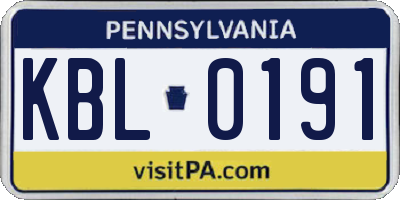 PA license plate KBL0191