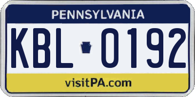 PA license plate KBL0192