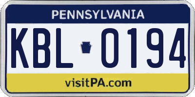 PA license plate KBL0194