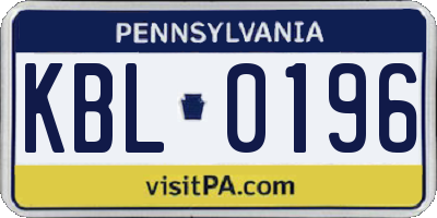 PA license plate KBL0196
