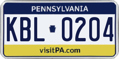 PA license plate KBL0204