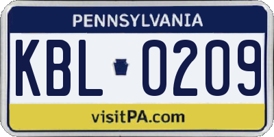 PA license plate KBL0209