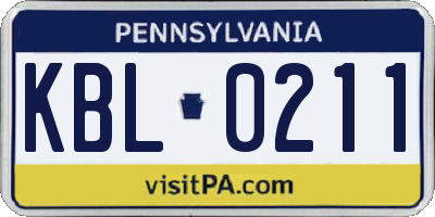 PA license plate KBL0211