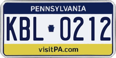 PA license plate KBL0212