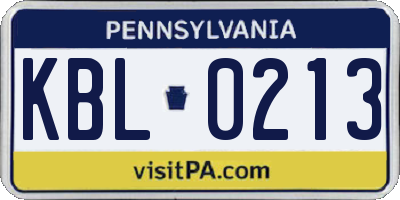 PA license plate KBL0213