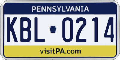 PA license plate KBL0214