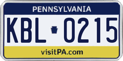 PA license plate KBL0215