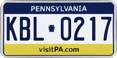 PA license plate KBL0217