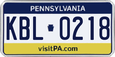PA license plate KBL0218