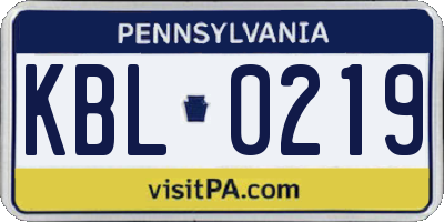 PA license plate KBL0219