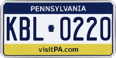 PA license plate KBL0220