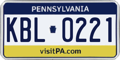 PA license plate KBL0221