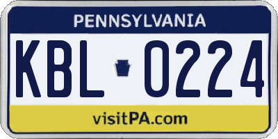 PA license plate KBL0224