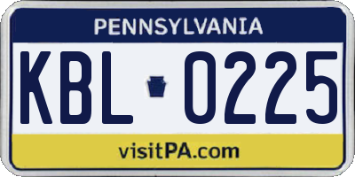 PA license plate KBL0225
