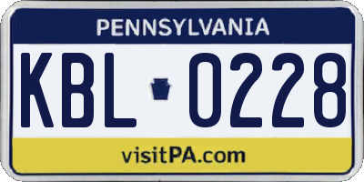 PA license plate KBL0228