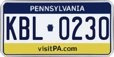 PA license plate KBL0230