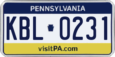 PA license plate KBL0231