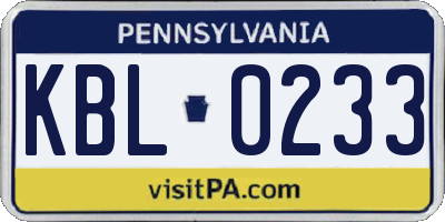 PA license plate KBL0233