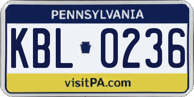 PA license plate KBL0236