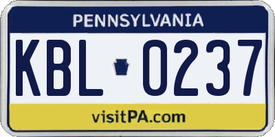 PA license plate KBL0237