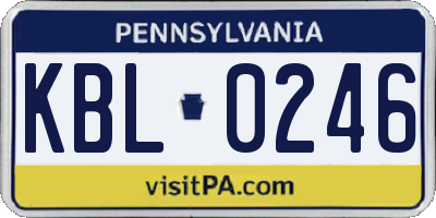PA license plate KBL0246