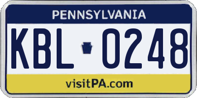 PA license plate KBL0248