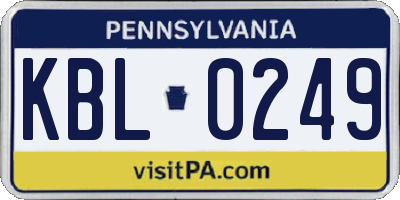 PA license plate KBL0249