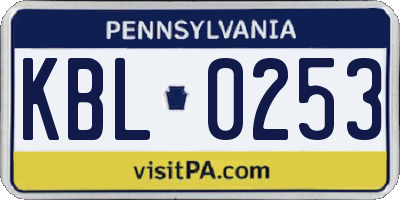 PA license plate KBL0253