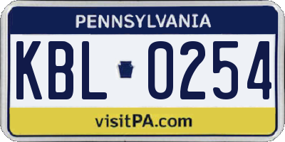 PA license plate KBL0254