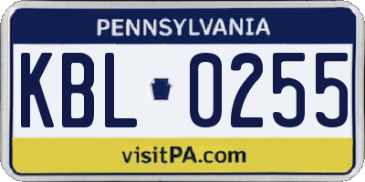 PA license plate KBL0255