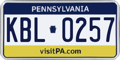 PA license plate KBL0257