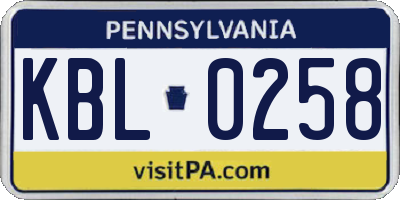 PA license plate KBL0258