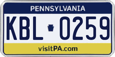 PA license plate KBL0259