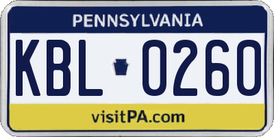 PA license plate KBL0260