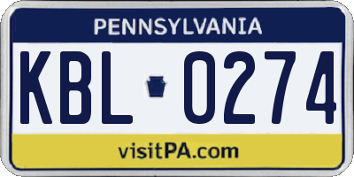 PA license plate KBL0274
