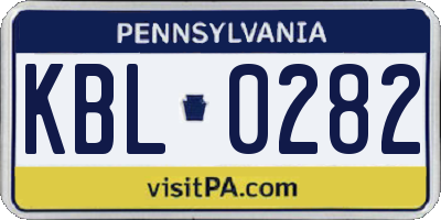 PA license plate KBL0282