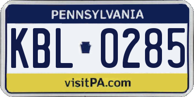 PA license plate KBL0285