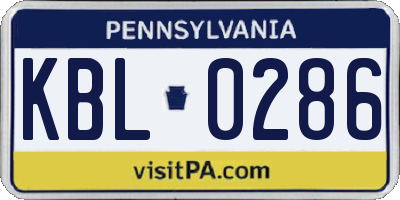 PA license plate KBL0286