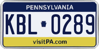 PA license plate KBL0289