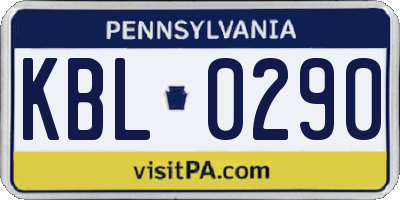 PA license plate KBL0290