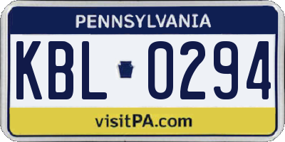 PA license plate KBL0294