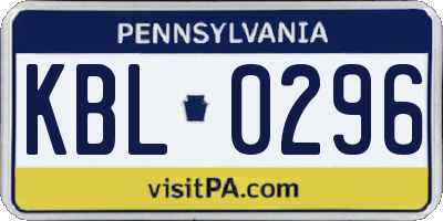 PA license plate KBL0296