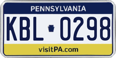 PA license plate KBL0298