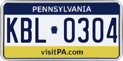 PA license plate KBL0304