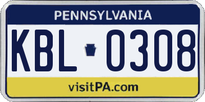 PA license plate KBL0308