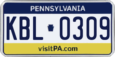 PA license plate KBL0309