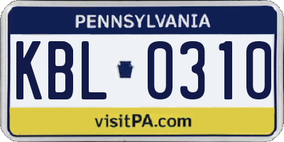 PA license plate KBL0310