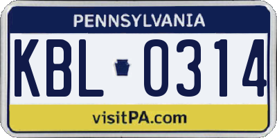 PA license plate KBL0314