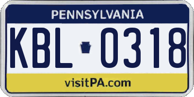 PA license plate KBL0318