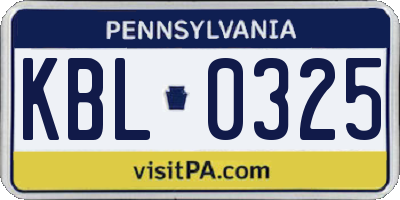 PA license plate KBL0325